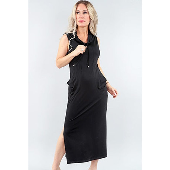 Women's Sleeveless Long Black Dress Size S Cowl Neck Size Slit NWT - Picture 2 of 7